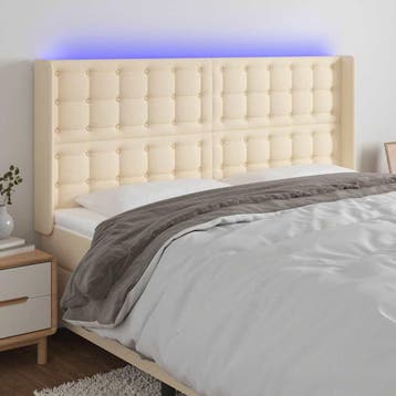 vidaXL Hoofdbord LED 183x16x118/128 cm stof crèmekleurig, Verzenden, Nieuw, Crème, Stof