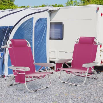 Verstelbare Strandstoel met Hoofdkussen en Opbergvakken - Op, Verzenden, Nieuw