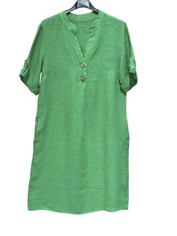 Mooi linnen jurk - v-hals - kraag - 7/8 mouwen - zijzakken, Kleding | Dames, Nieuw