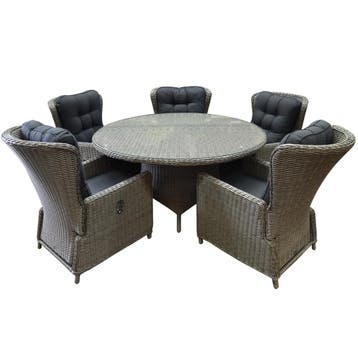 Marina Riccione dining tuinset 150 cm 6-delig grijs, Ophalen of Verzenden, Nieuw, Wicker