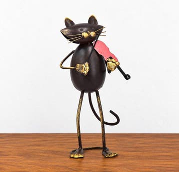 sculptuur, Cat Musician with Fiddle Decorative Sculpture -, Antiek en Kunst