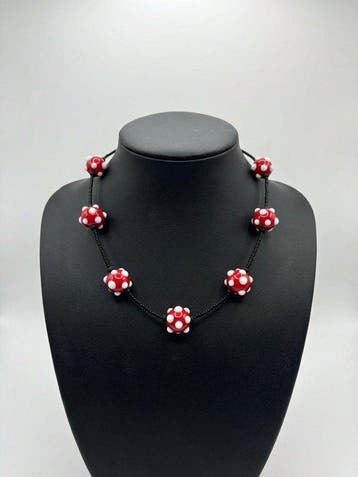 Murano-glas - Halsketting - rood en wit glas