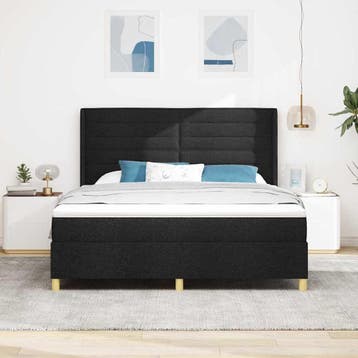vidaXL Boxspringbed met matras met hoofdeinde Zwart 180 x, Verzenden, Nieuw, Zwart, Stof