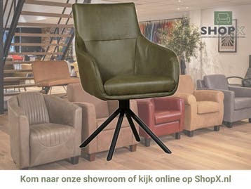 Leren draaibare eetkamerstoel Fancy - Granada Moss, Huis en Inrichting, Barkrukken, Nieuw, Leer, Ophalen of Verzenden, 90 cm of meer