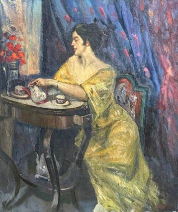 Ulisse Caputo (1872-1948) - Nobildonna in Interno, Antiek en Kunst, Kunst | Schilderijen | Klassiek