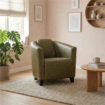 Leren fauteuil Press Special - Vintage Olive (olijf/groen), Huis en Inrichting, Fauteuils, Nieuw, Ophalen of Verzenden, Eigentijds, Klassiek, Retro, Romantisch, Vintage
