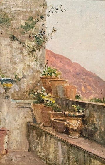 Vincenzo Caprile (1856 - 1936) - Scorcio di terrazzo