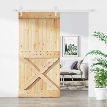 vidaXL Schuifdeur 100 x 210 cm Massief Grenenhout, Doe-het-zelf en Verbouw, Deuren en Horren, Verzenden, Nieuw