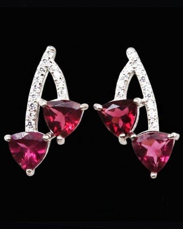 Granaat - Zilver, Le Duo Flamboyant – Oorbellen Granaat –