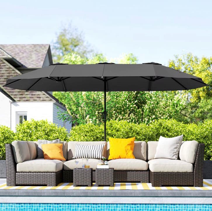Nieuwe XXL Parasol 4 Meter Donkergrijs 4x2,2m – Waterdicht, Tuin en Terras, Parasols, Stokparasol, Nieuw, Meer dan 4 meter, Verstelbaar