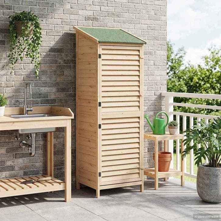 vidaXL Tuinschuur met dak Naturel 59 x 56 x 176 cm Massief, Tuin en Terras, Tuinhuizen, Nieuw, Verzenden