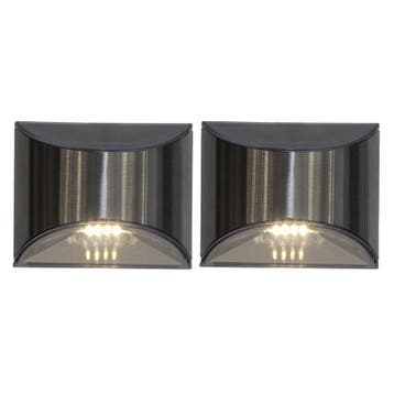 2-pak solar wandlampen Amier, Zilver, met schemersensor, Ophalen of Verzenden, Nieuw, Aluminium, Wandlamp