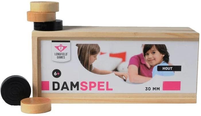 Damstenen Hout 30mm | Longfield - Gezelschapsspellen, Hobby en Vrije tijd, Gezelschapsspellen | Bordspellen, Nieuw, Verzenden