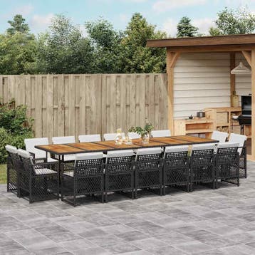 vidaXL 17-delige Tuinset met kussens poly rattan zwart, Verzenden, Nieuw, 6 zitplaatsen, Tuinset