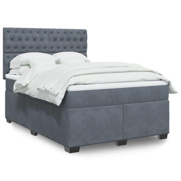 vidaXL Boxspring met matras fluweel donkergrijs 140x190 cm, Verzenden, Nieuw, Tweepersoons, 140 cm