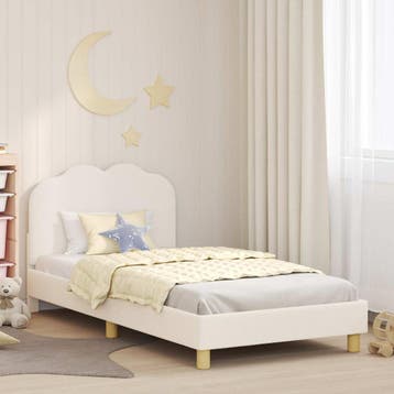 vidaXL Bedframe voor kinderen met hoofdbord Crèmekleurig 90, Verzenden, Nieuw, Crème, Stof