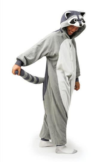 KIMU® Onesie Grijze Wasbeer Pak XS-S of 152-158 Wasbeerpak K, Carnaval, Nieuw, Ophalen of Verzenden, Kleding
