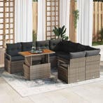vidaXL Tuin Eetset met kussen 9 pcs Grijs en Bruin, Tuin en Terras, Verzenden, Nieuw, Rotan, Meer dan 8 zitplaatsen