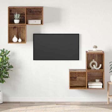 vidaXL Tv-meubelset Wandgemonteerd 4 pcs Oud Hout Bewerkt, Huis en Inrichting, Kasten | Televisiemeubels, Minder dan 50 cm, Verzenden