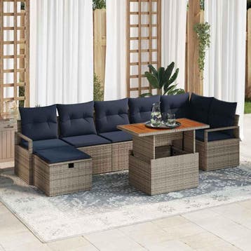vidaXL Tuinbankenset met kussen met opslag 8 pcs Grijs poly, Verzenden, Nieuw, Rotan, 8 zitplaatsen