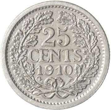 Nederland. Wilhelmina. 25 Cent 1910 ZELDZAAM