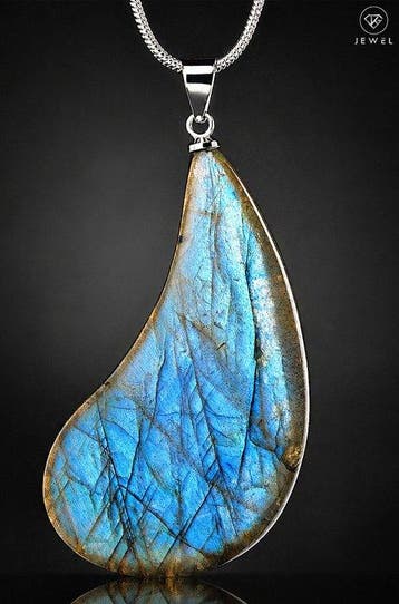 Labradoriet Ketting - 925 Sterling Zilver - Blauwe Flash
