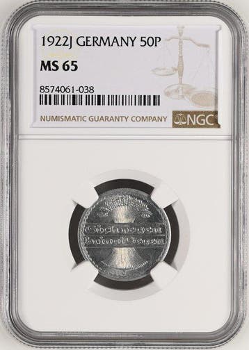 Duitsland, Weimar Republiek 50 Pfennig 1922 - NGC MS65