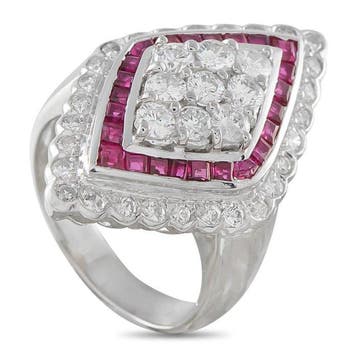Ring Platina, Platina 1,21 ct Diamant- en robijnring -, Nieuw