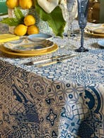 Tafelkleed met mediterrane print in blauwtinten voor grote