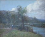 René Billotte 1846-1915. - Paysage bord de rivière., Antiek en Kunst