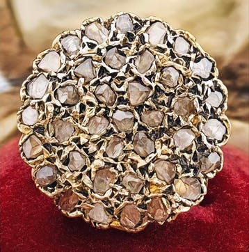 Zonder minimumprijs - Ring - 9 kt. Geel goud, Zilver Diamant, Nieuw