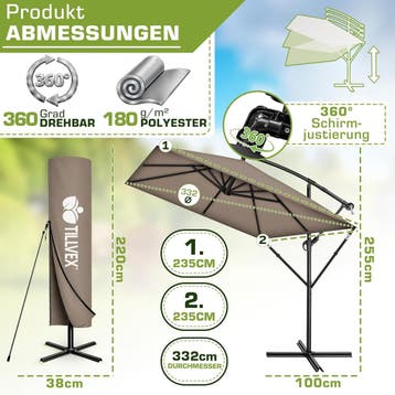 Zweefparasol - Tuinparasol - Parasol 235x235 cm - Met voet -, Verzenden, Zo goed als nieuw