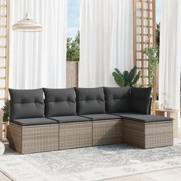vidaXL 5-delige Loungeset met kussens poly rattan grijs, Verzenden, Nieuw, Loungeset