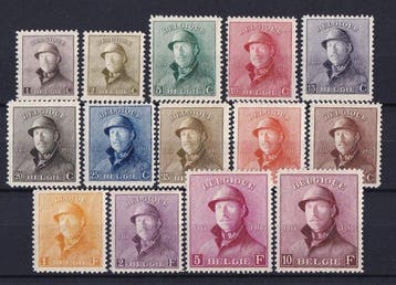 België 1919 - Albert I met helm - de volledige reeks, met, Gestempeld