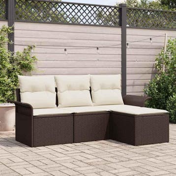 vidaXL Tuin Sofa Set 4 st Bruin poly rattan, Verzenden, Nieuw, 4 zitplaatsen