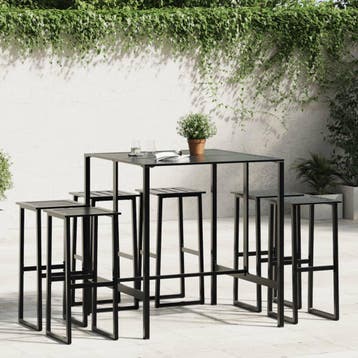 vidaXL 7-delige Tuinbarset gepoedercoat staal zwart, Verzenden, Nieuw, Rvs, 6 zitplaatsen