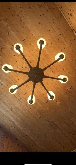Kroonluchter - Hout, Glas - Mid-Century Modern 8-Arm