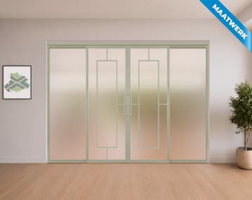 Dubbele stalen Schuifdeuren met koofsysteem en glaspanelen K, Nieuw, Metaal, Inclusief glas