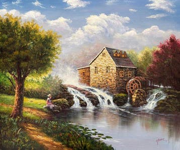 Europese school (XVI) - Le vieux moulin au fil de leau, Antiek en Kunst, Kunst | Schilderijen | Klassiek