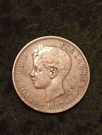 Spanje. Alfonso XIII. 5 Pesetas 1897*97 SGV (Zonder