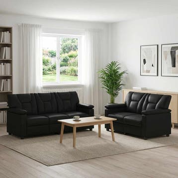 vidaXL Bankstel 2 pcs Zwart Kunstleer, Verzenden, Nieuw, Leer, 150 tot 200 cm