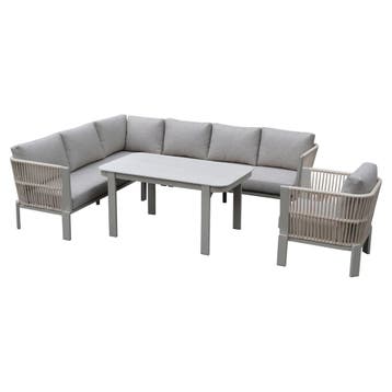 Veneto dining hoek loungeset 4 delig aluminium latte zand, Ophalen of Verzenden, Nieuw