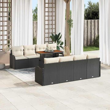 vidaXL Tuin Sofa Set 9 st Zwart Poly riet, Verzenden, Nieuw, Rotan, Meer dan 8 zitplaatsen