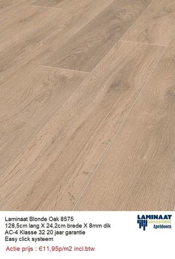 24CM EXTRA BREDE EASY CLICK LAMINAAT 7 X KLEUR €12,95m2, Crème, 75 m² of meer, Nieuw, 24cm brede 