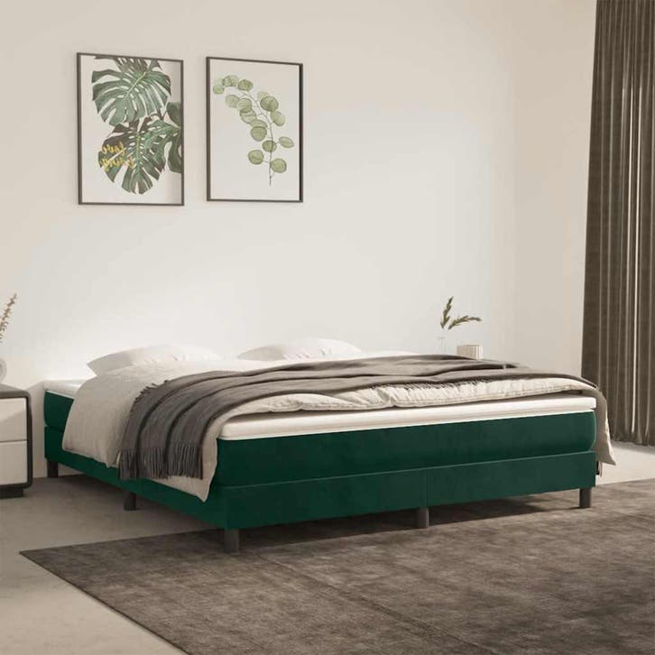 vidaXL Boxspring bed 160x200 cm fluweel donkergroen, Huis en Inrichting, Slaapkamer | Bedden, 160 cm, 200 cm, Groen, Tweepersoons