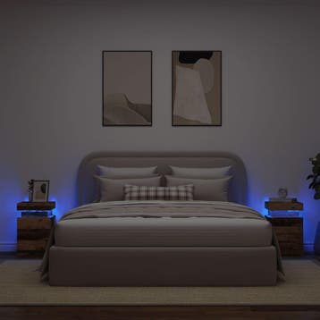 vidaXL Nachtkastjes 2 st met LED 35x39x55 cm hout oud, Minder dan 45 cm, Verzenden, Nieuw, 55 tot 70 cm