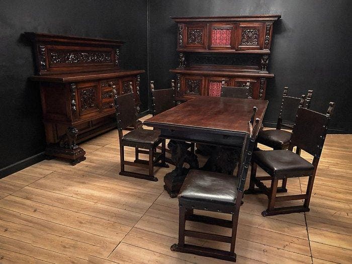 Zitgroep (9) - Hout, IJzer - Renaissancesaal, Antiek en Kunst, Antiek | Overige Antiek