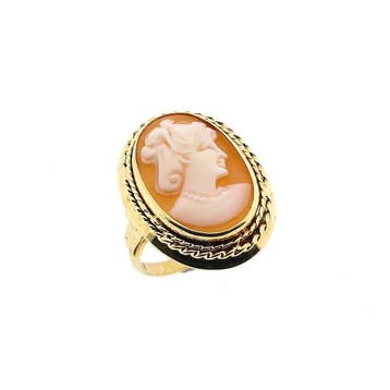 Gouden ring met uitgesneden portret van camee, Gebruikt, Ophalen of Verzenden, Kleiner dan 17, Met edelsteen