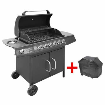 vidaXL Gasbarbecue 6+1 kookzone zwart, Verzenden, Nieuw