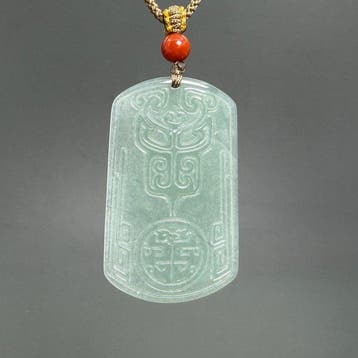 Snijwerk, Natural Jade Pendant - 48 mm - Gecertificeerde